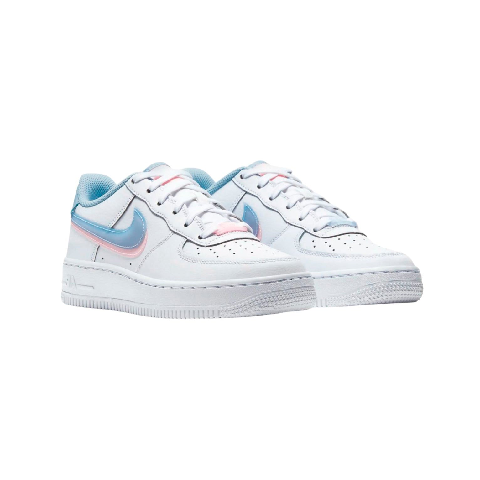 Nike Air Force 1 Low LV8 Bianco con Doppio Swoosh Azzurro e Rosa