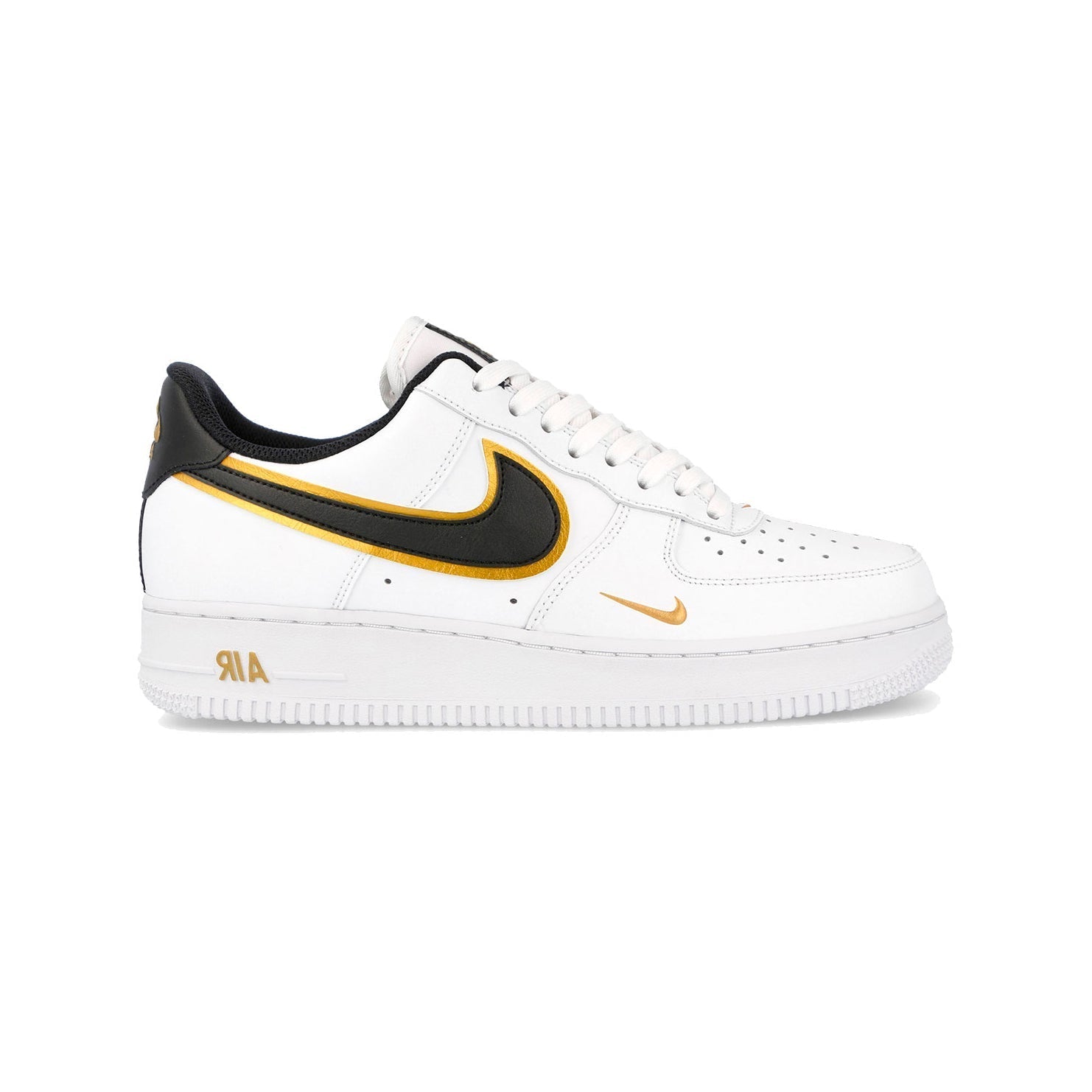 Nike Air Force 1 Low Bianco con Doppio Swoosh Nero e Oro Metallizzato